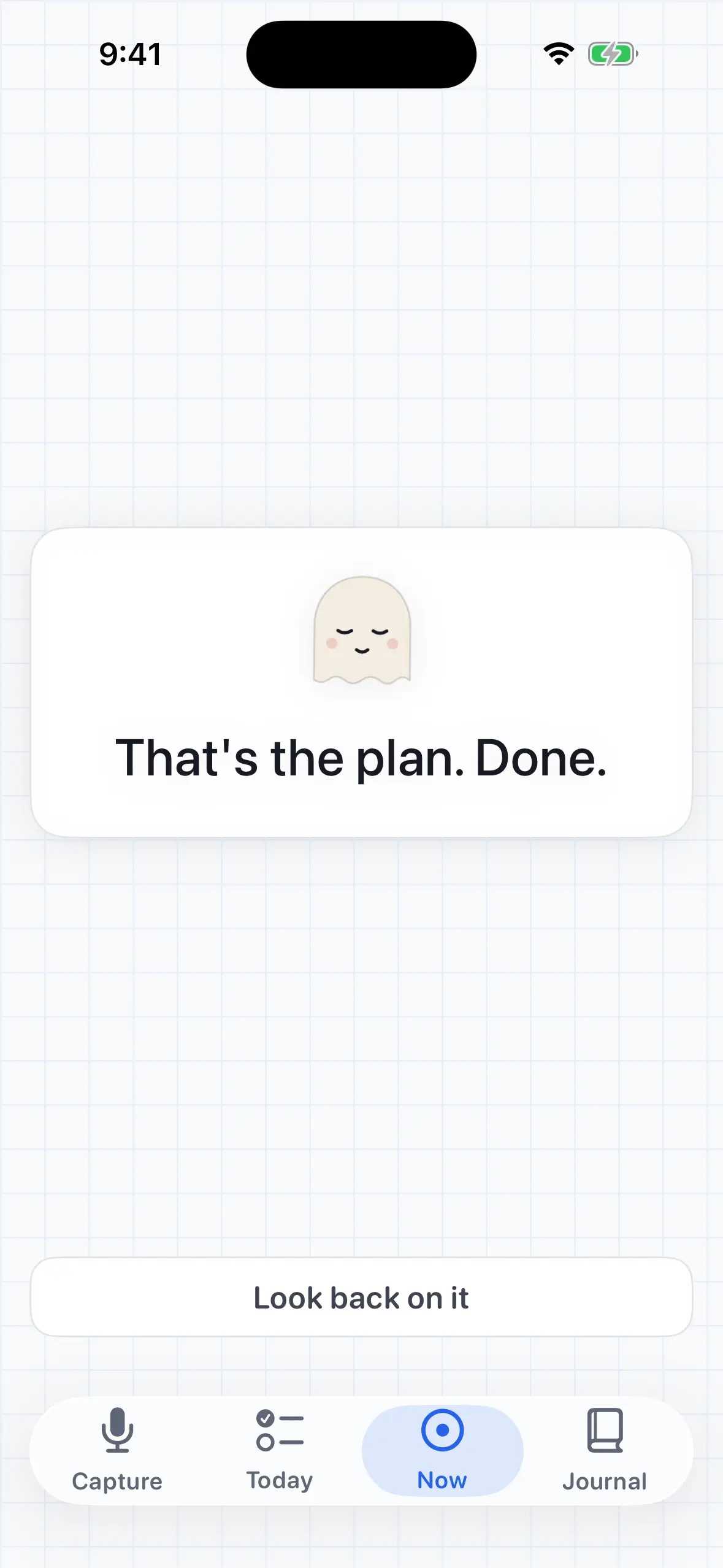Stowe's Now screen showing a single next-up task with Done and Not today buttons — one thing at a time.